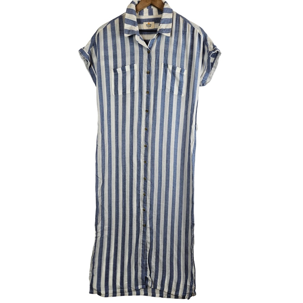 Marine Layer Simone Button Front Maxi Dress, blue and white, size‎ S